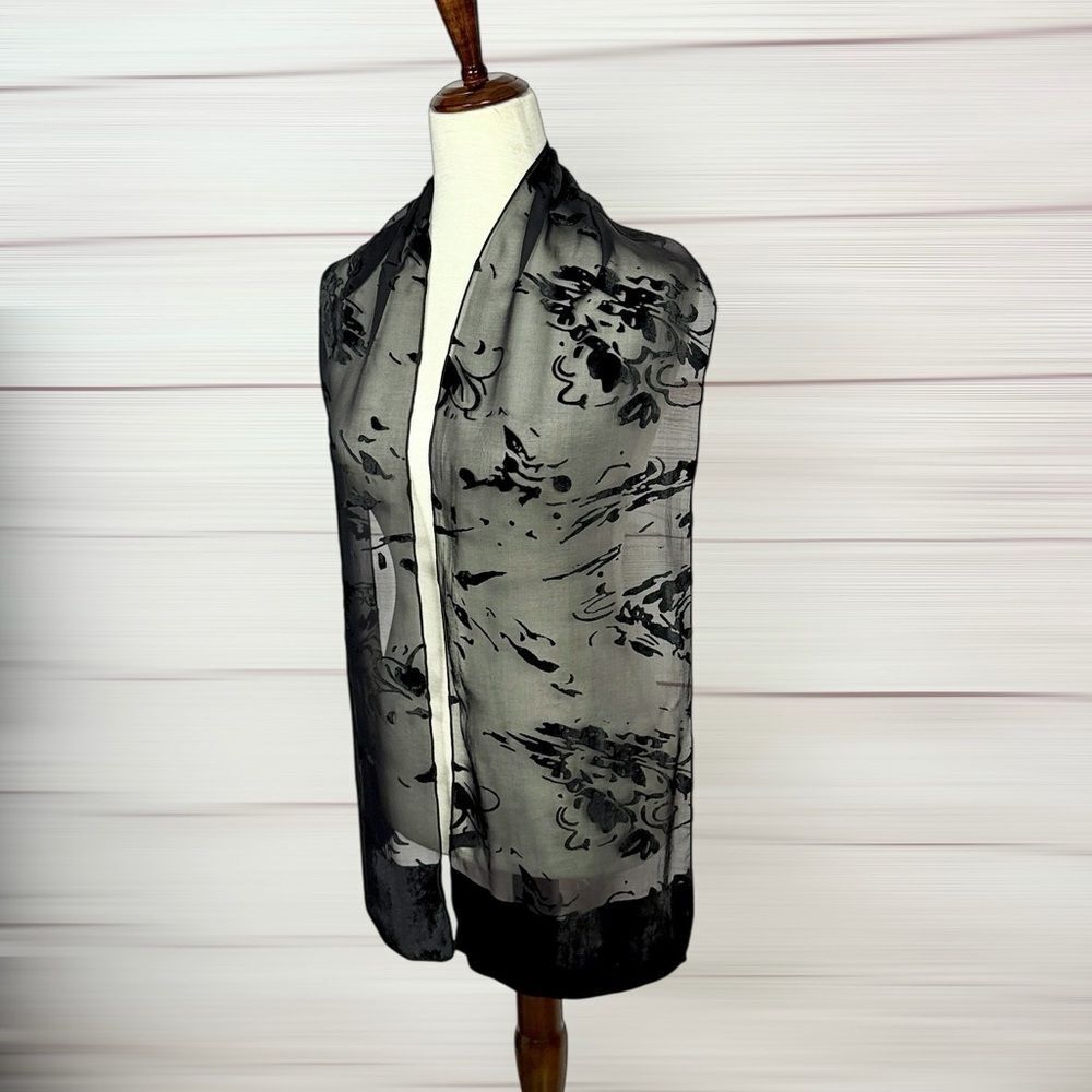 Saldarini Black Burnout Velvet Scarf Rayon Silk Blend Abstract Print Italy